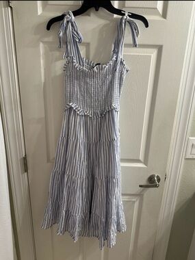 Dress Forum Blue and White Striped Tie-Shoulder Dress